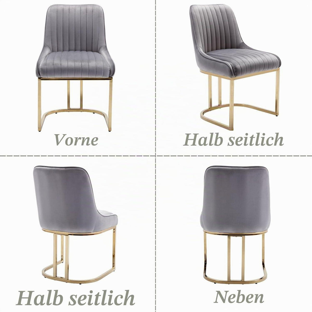 Ya-Home Esszimmerstühle Set Grau – Samt Polsterstühle mit Metallbeinen