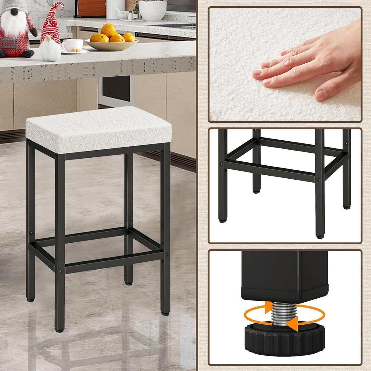 Moderner Barhocker 4er Set Weiß – 66cm Küchenhocker ohne Lehne