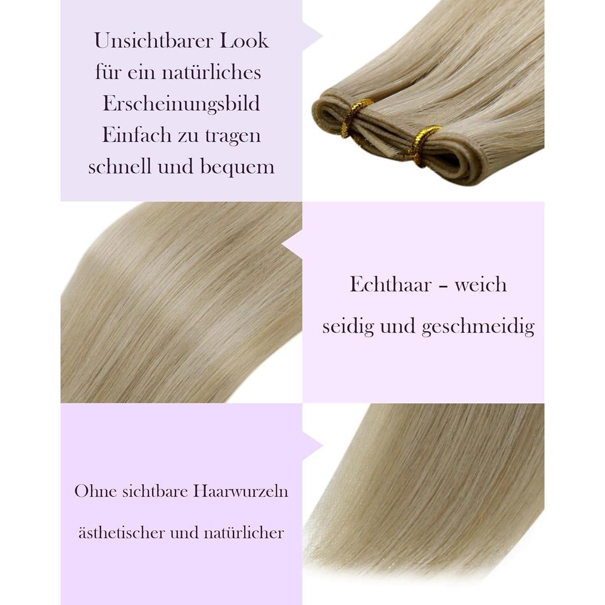 Echthaar Tressen Blond Highlights #16/22 – 45cm zum Einnähen