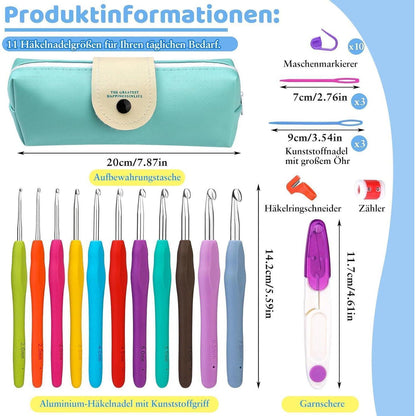 Häkelnadel Set 11 Größen mit Zubehör für Anfänger & Profis