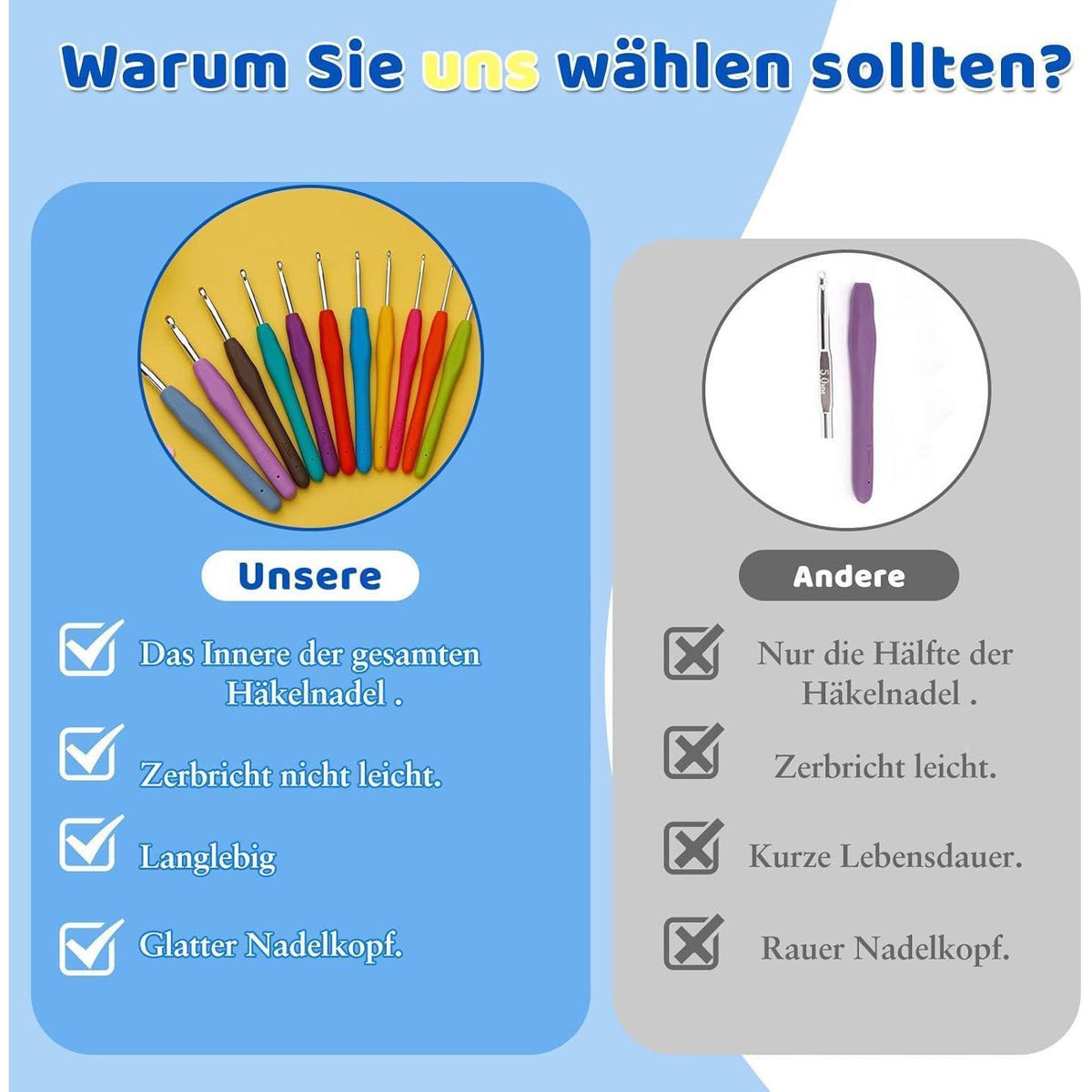 Häkelnadel Set 11 Größen mit Zubehör für Anfänger & Profis