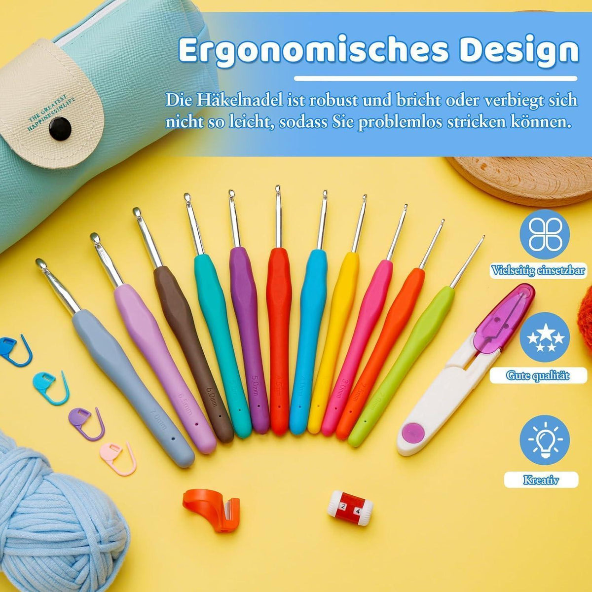 Häkelnadel Set 11 Größen mit Zubehör für Anfänger & Profis