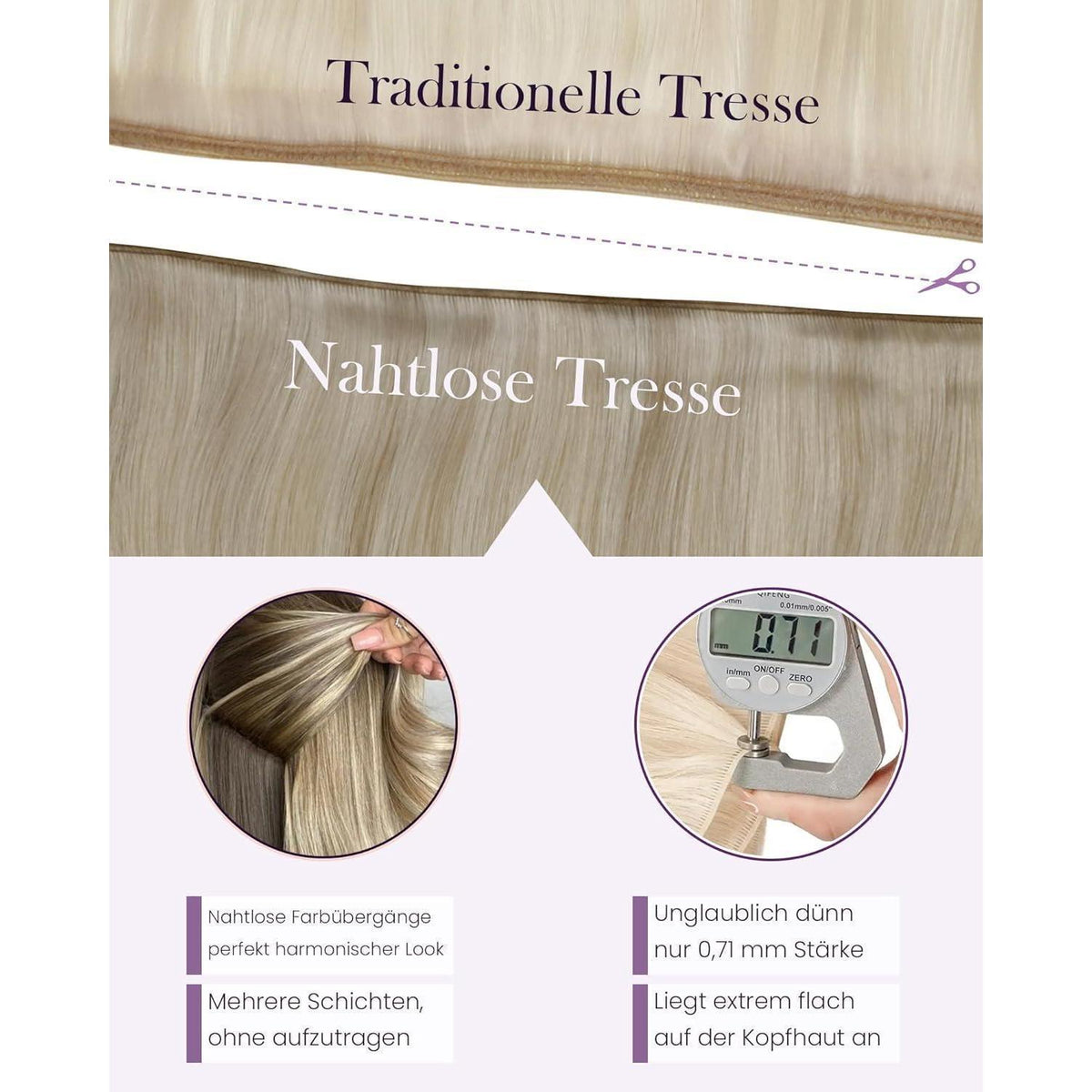Echthaar Tressen Aschblond Highlight #18/613 – 45cm
