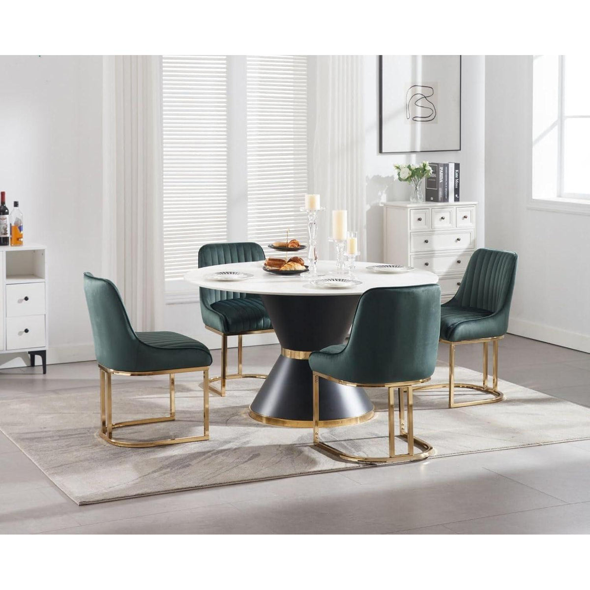 Ya-Home Esszimmerstühle Set 4 Grün | Samt Polsterstühle mit Metallbeinen