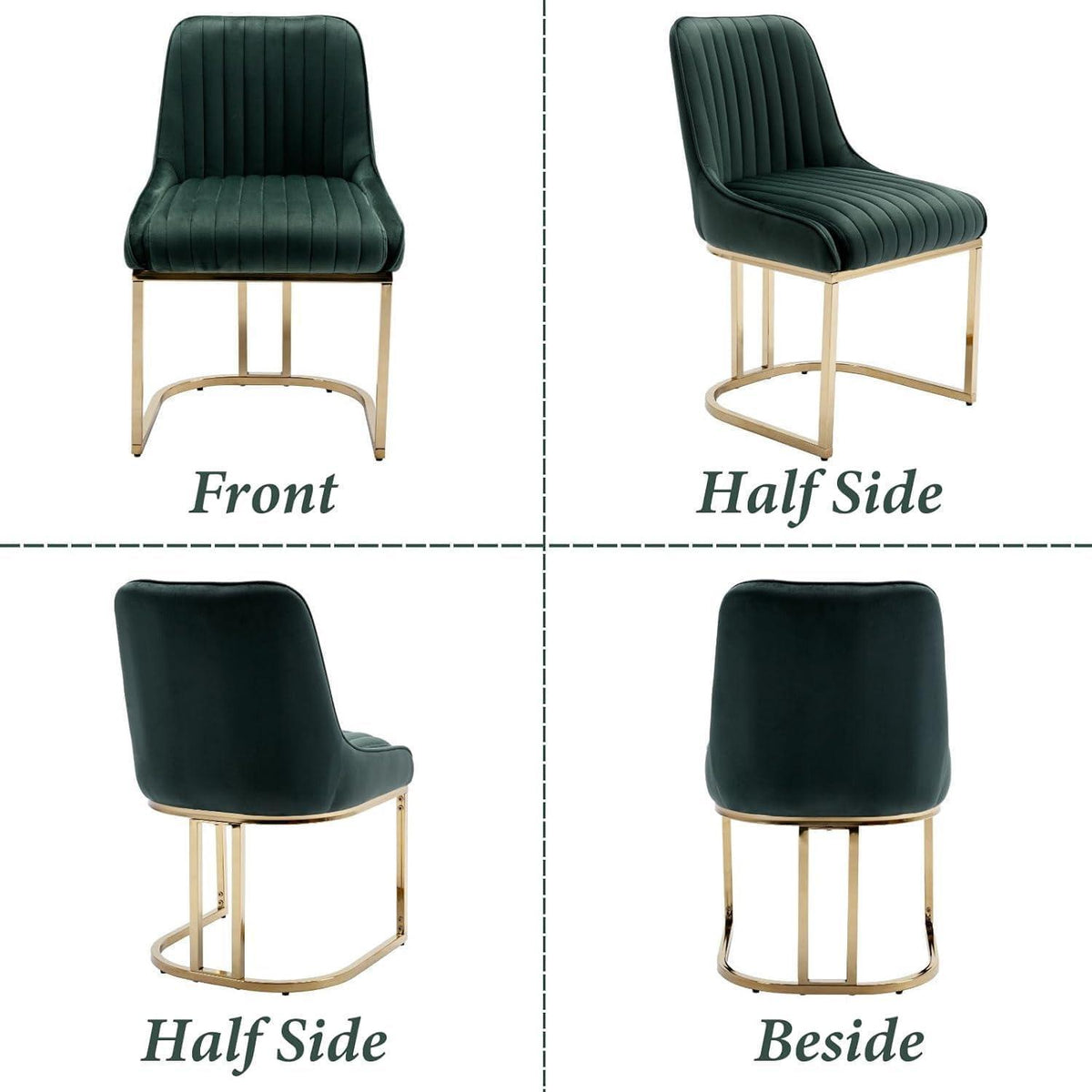 Ya-Home Esszimmerstühle Set 4 Grün | Samt Polsterstühle mit Metallbeinen