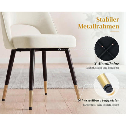 Esszimmerstühle 2er Set, Samt Polsterstuhl mit Metallbeinen