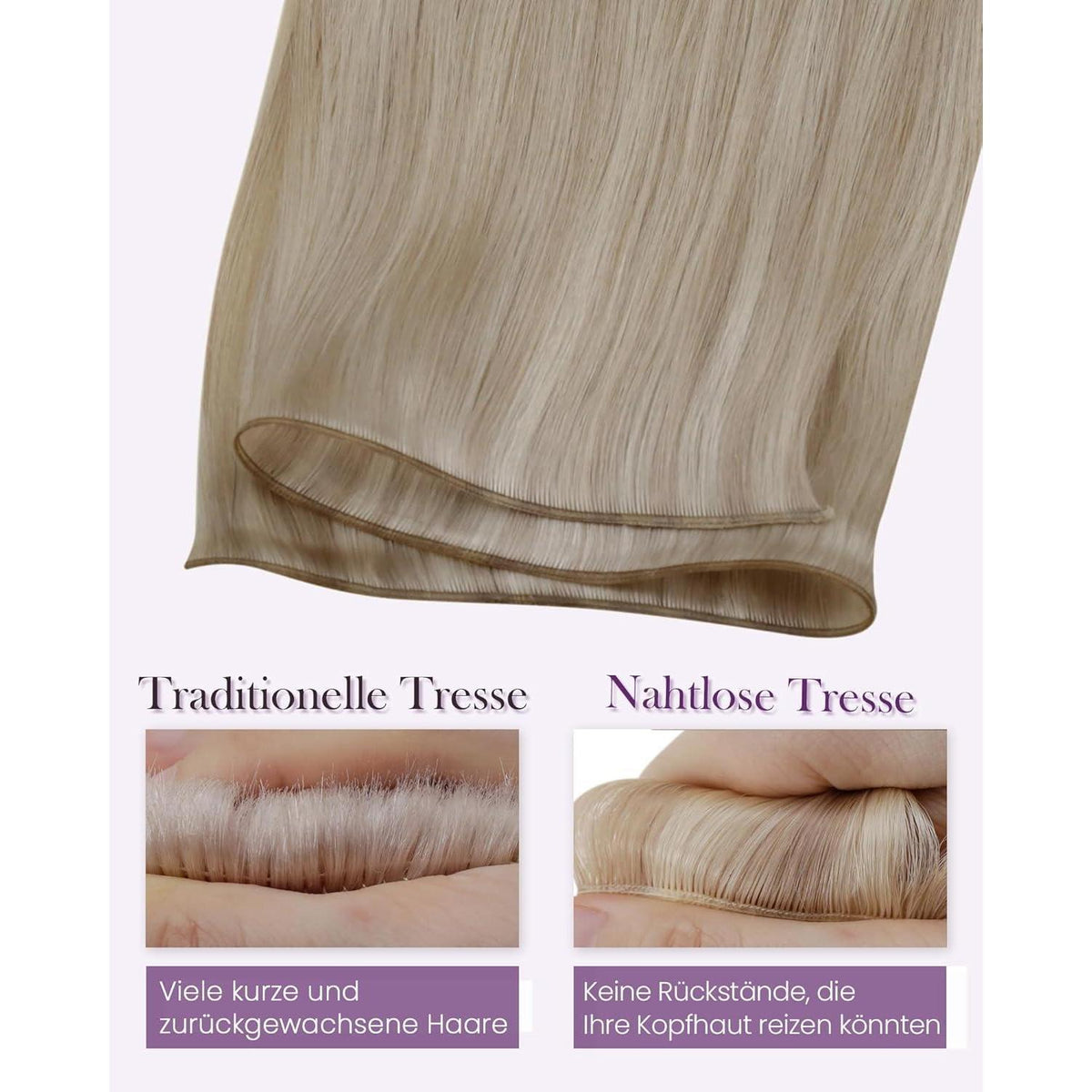 Echthaar Tressen zum Einnähen Blond Aschblond 50cm