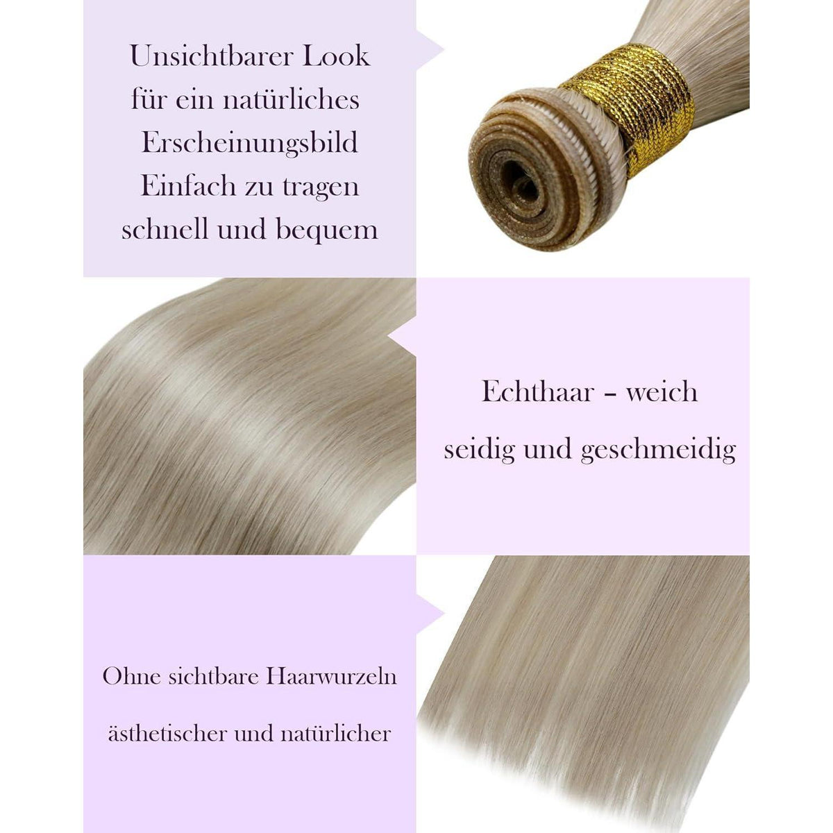 Echthaar Tressen zum Einnähen Blond Aschblond 50cm
