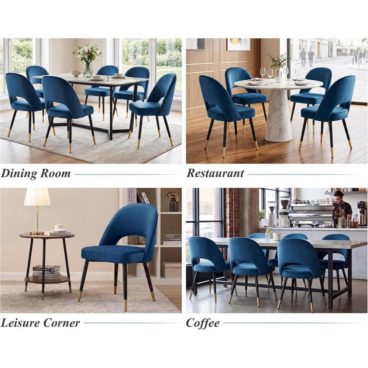 Esszimmerstühle Set 4 Blau, Polsterstuhl mit Metallbeinen