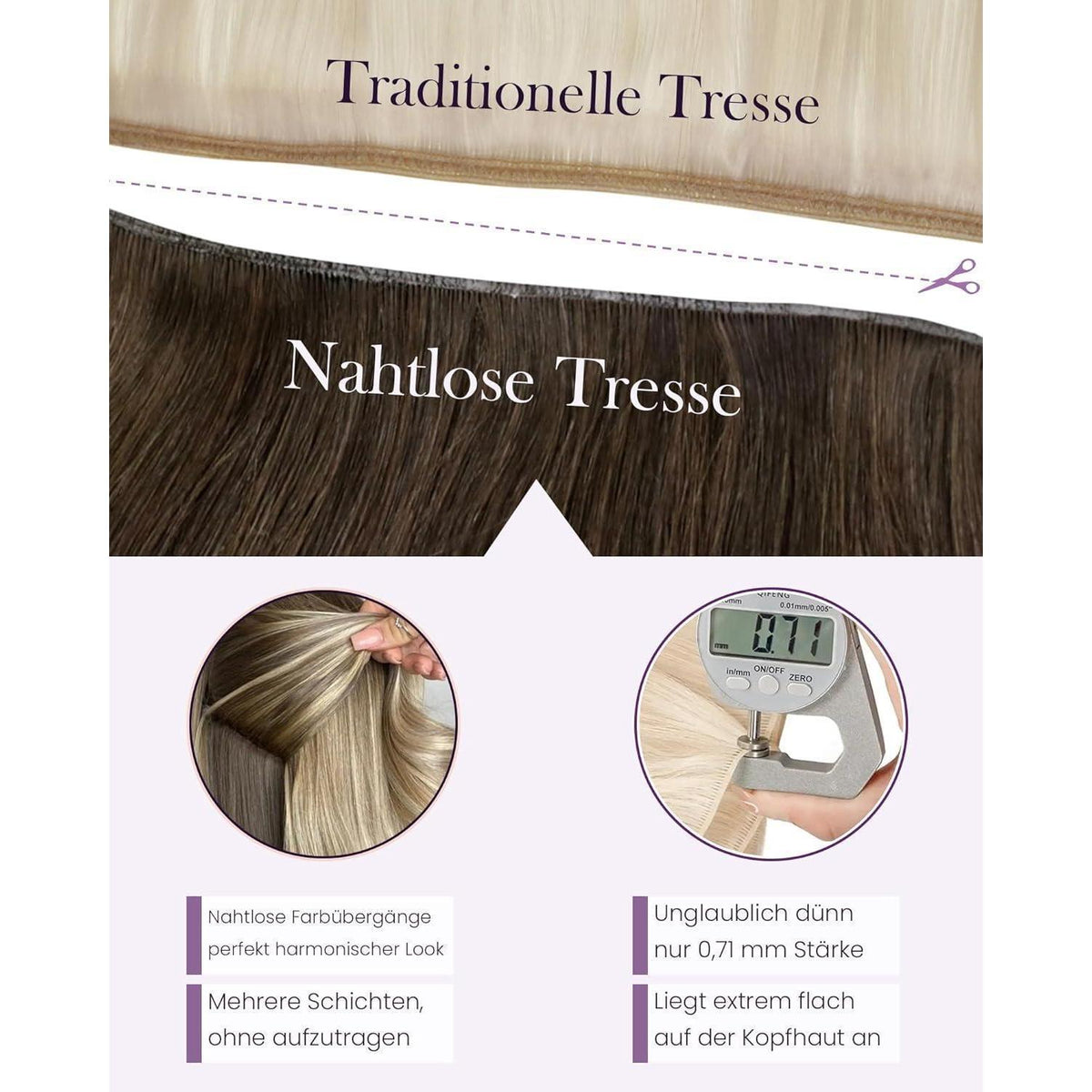 Echthaar Tressen Ombre Dunkelbraun mit Blond 40cm #4/27/4