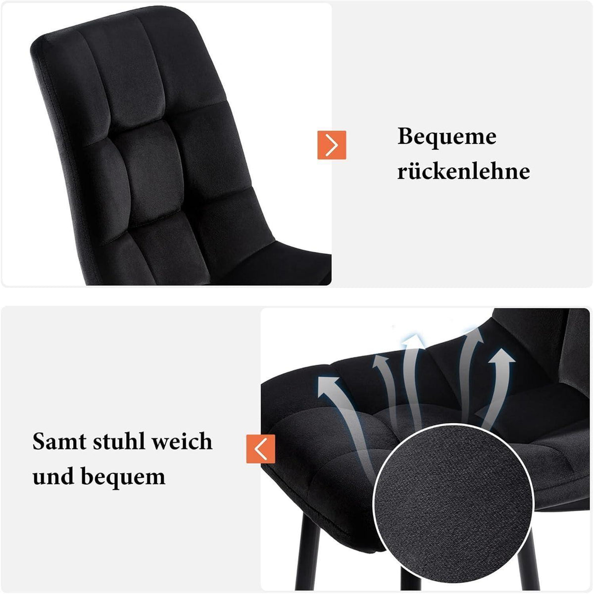 Ausziehbarer Esstisch Set mit 4 Samtstühlen Weiß/Schwarz