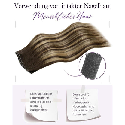Echthaar Tressen zum Einnähen Balayage Dunkelbraun/Blond 50cm