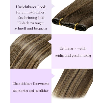 Echthaar Tressen zum Einnähen Balayage Dunkelbraun/Blond 50cm