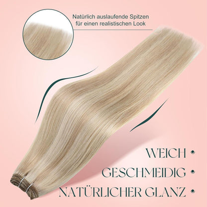 Echthaar Tressen Blond Highlights 55cm - Haarverlängerung