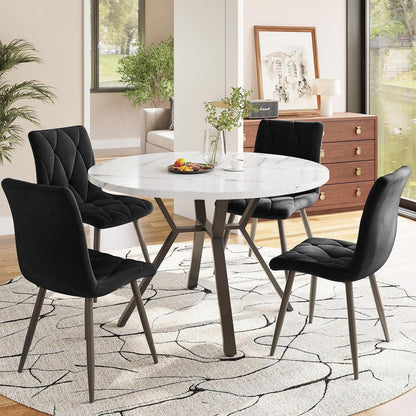 Runder Esstisch Set mit 4 Samtstühlen – Modernes Esszimmer Möbel