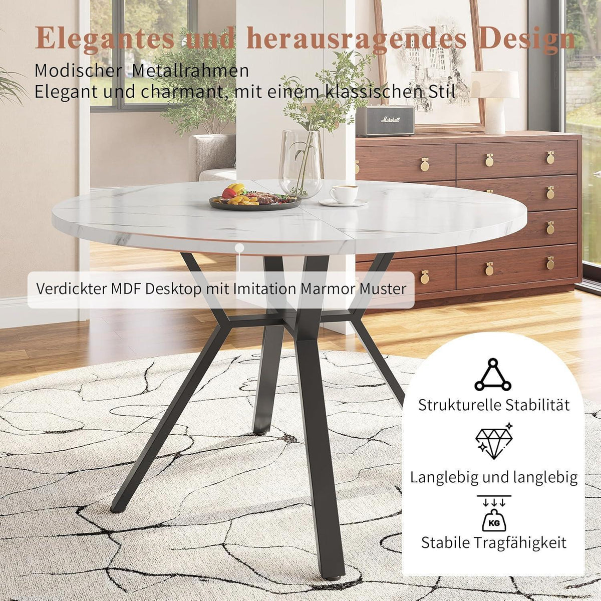 Runder Esstisch Set mit 4 Samtstühlen – Modernes Esszimmer Möbel