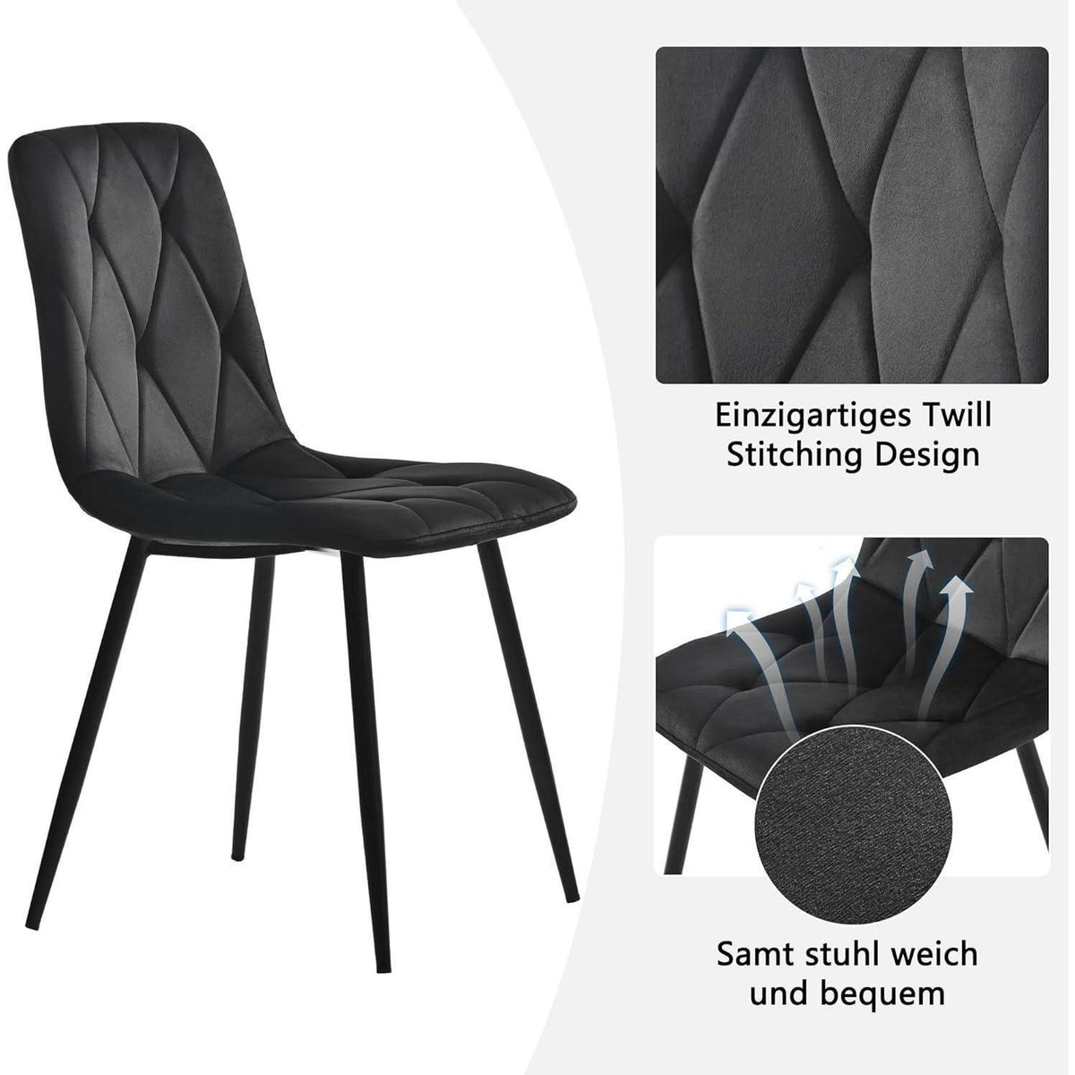 Runder Esstisch Set mit 4 Samtstühlen – Modernes Esszimmer Möbel