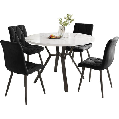 Runder Esstisch Set mit 4 Samtstühlen – Modernes Esszimmer Möbel
