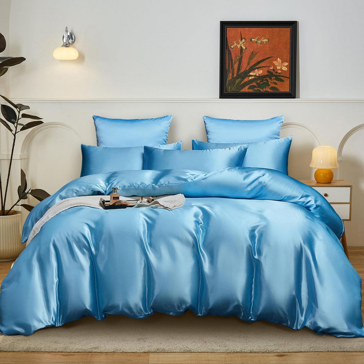 Satin Bettwäsche Set 135x200 Hellblau – Deluxe Weich & Glänzend