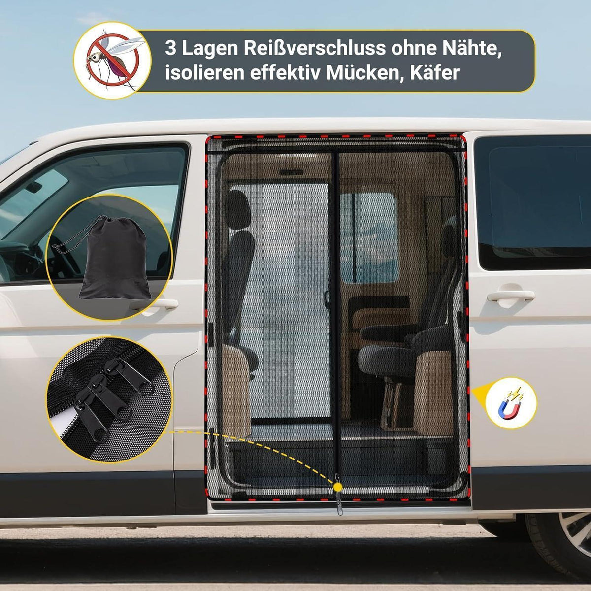 Magnetisches Moskitonetz für VW T5/T6 Schiebetür