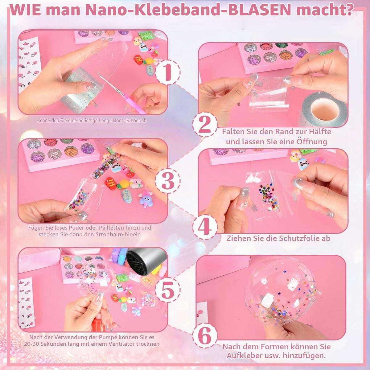 Nano Tape Bubbles Set – Bastelset Kinder mit Pailletten & Aufklebern