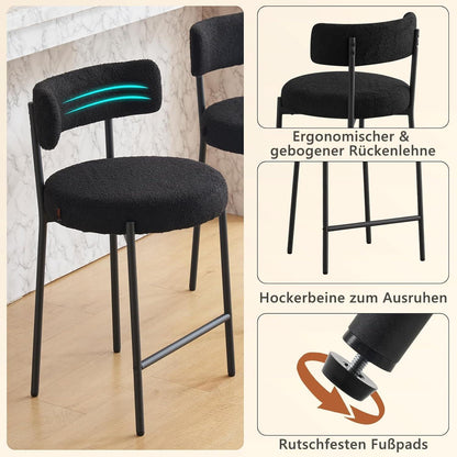 Barhocker 2er Set mit Fußstütze – Schwarz, 63,5 cm Sitzhöhe