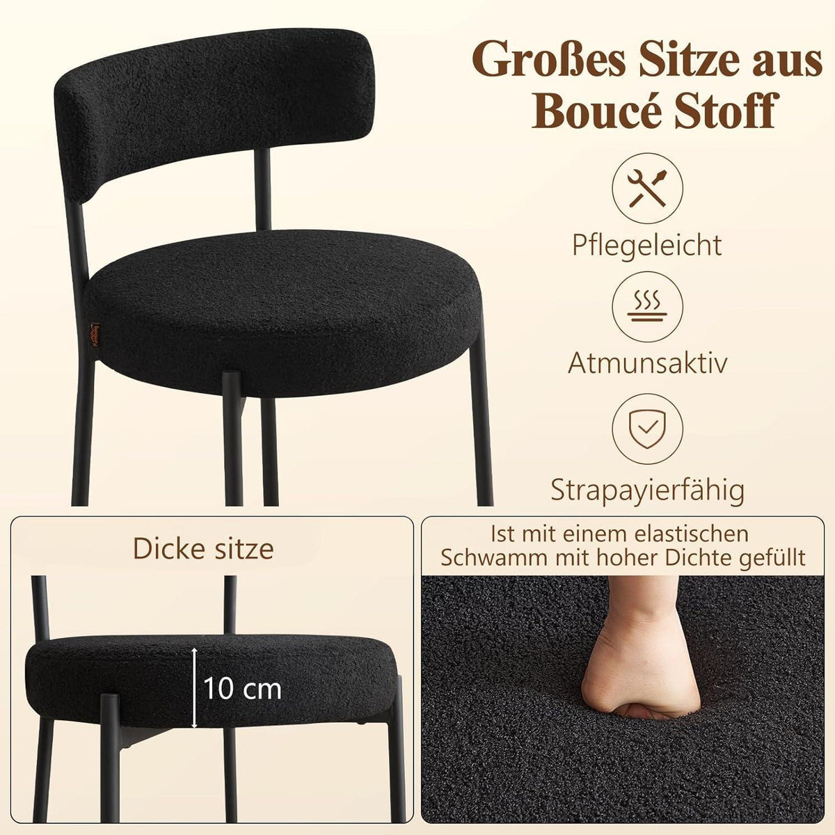 Barhocker Set 4er – Gepolstert, Schwarz, 63,5cm Sitzhöhe