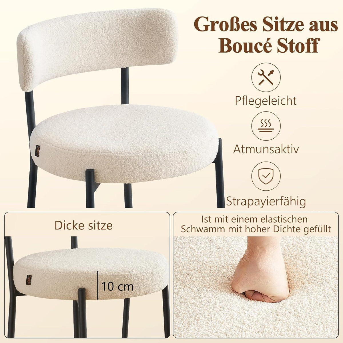 Barhocker Set 2er – Gepolstert, Weiß – 63,5cm Sitzhöhe
