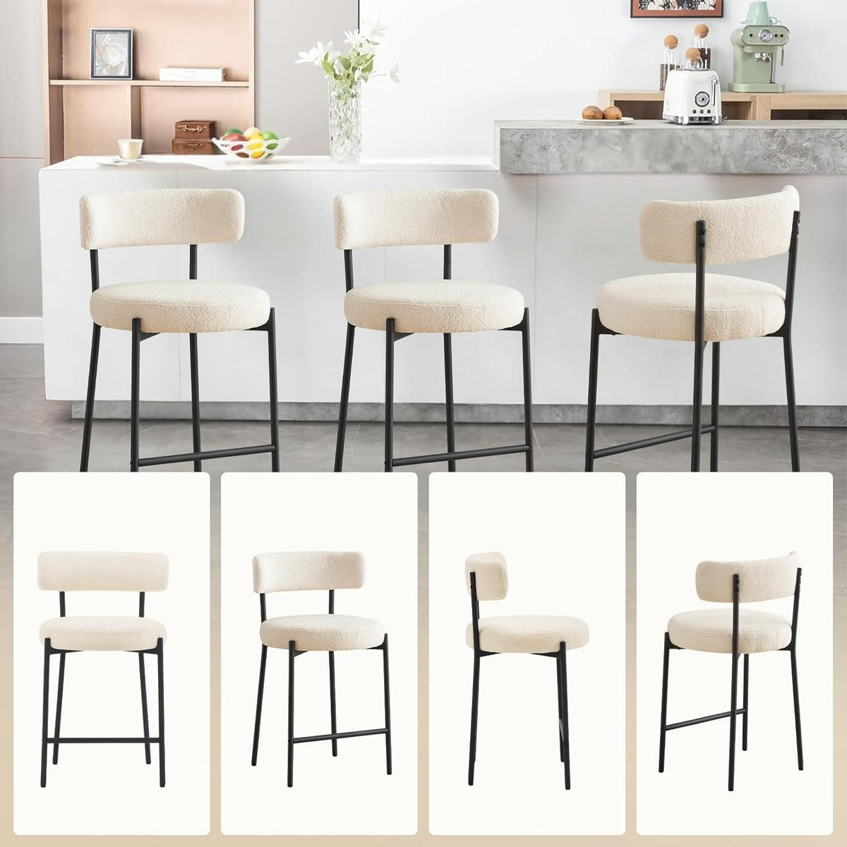 Barhocker Set 2er – Gepolstert, Weiß – 63,5cm Sitzhöhe