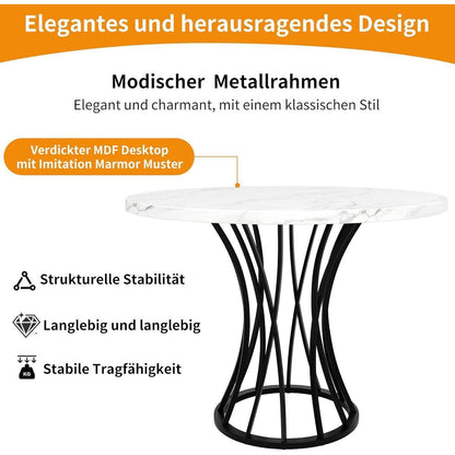 Runder Esstisch Set für 4 Personen | Schwarz & Grau Samt