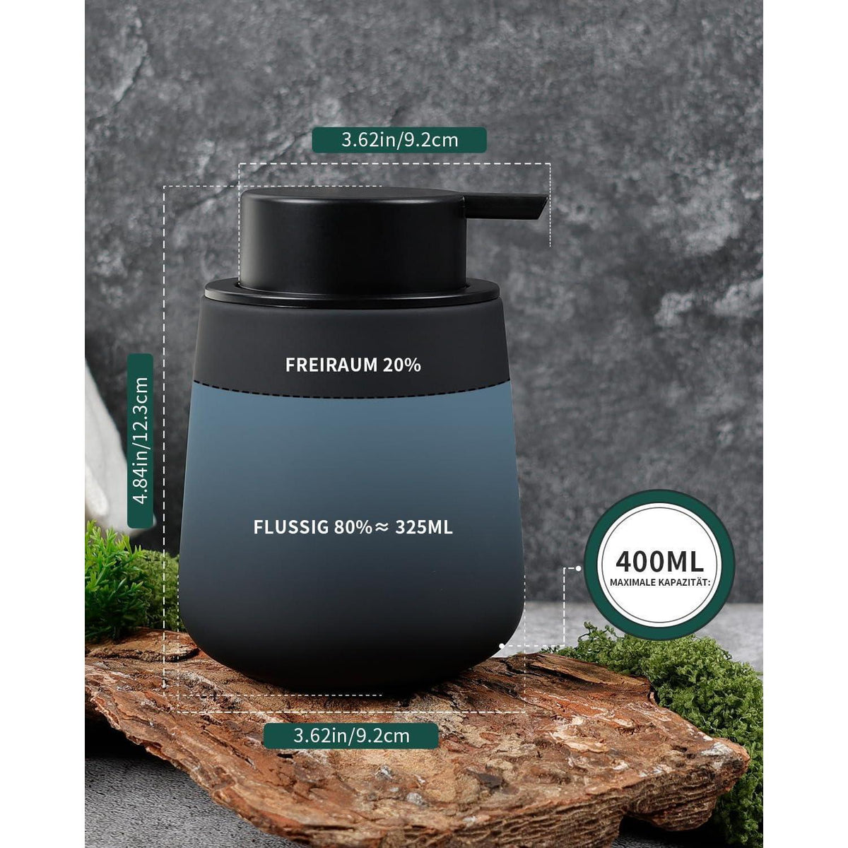 Keramik Seifenspender Schwarz – 350ml Flüssigseifenspender