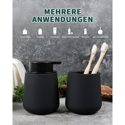 Keramik Seifenspender Schwarz – 350ml Flüssigseifenspender