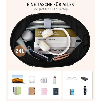Große Cord Umhängetasche mit Laptopfach - Schwarz