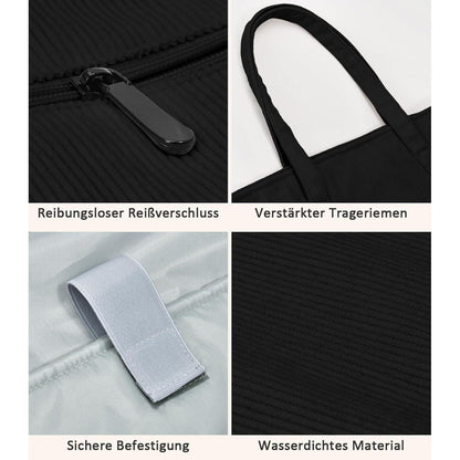 Große Cord Umhängetasche mit Laptopfach - Schwarz