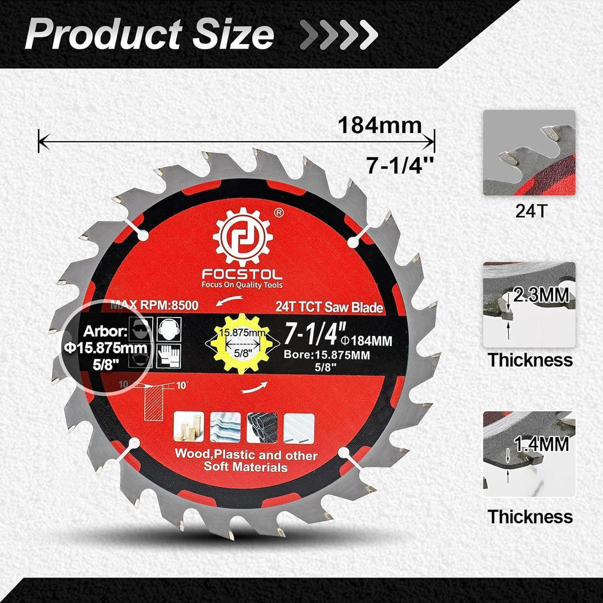 Kreissägeblatt Holz 184mm 24 Zähne 5er Set