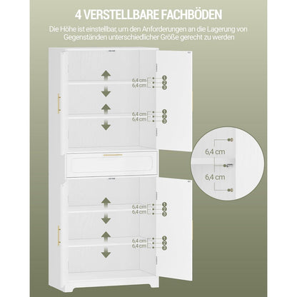 Weißer Küchenschrank mit 4 Türen & Schublade – Verstellbare Regale