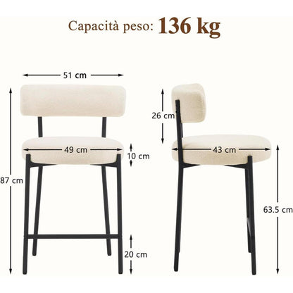 Barhocker Set 4er – Gepolstert, Weiß – 63,5cm Sitzhöhe