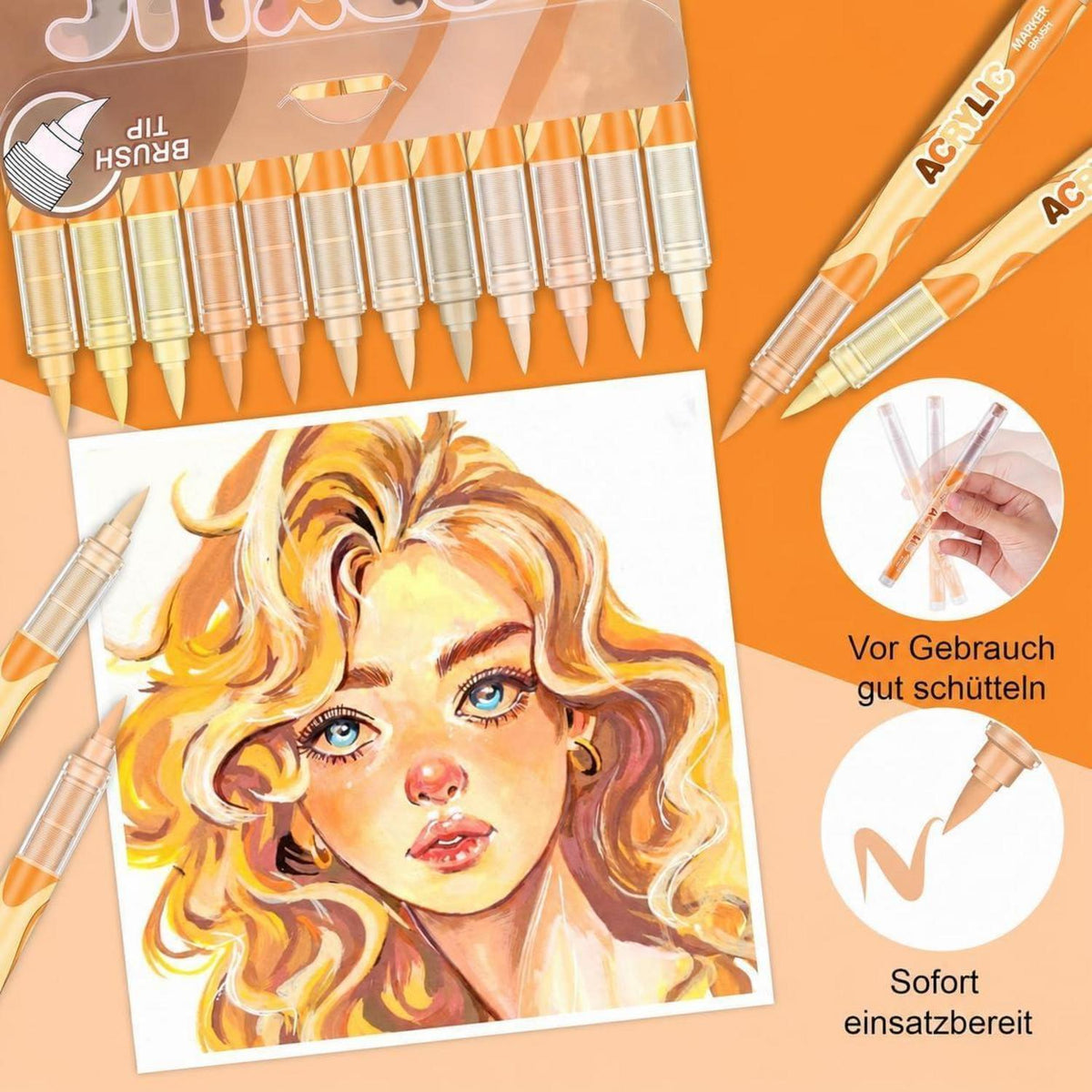 Acrylstifte 12er Set Hauttöne – Wasserfest & Vielseitig