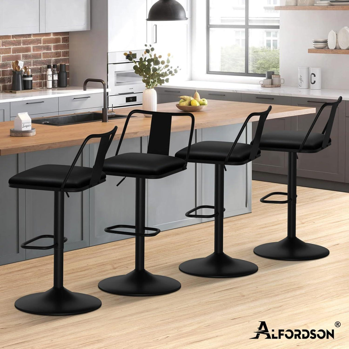 Verstellbarer Barhocker-Set (2x) Schwarz mit Fußstütze