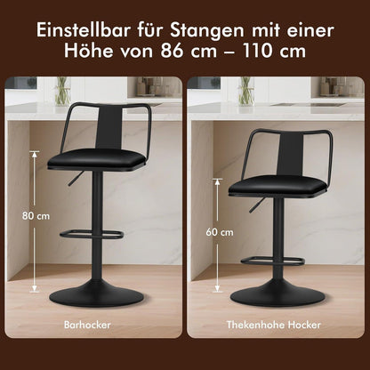 Verstellbarer Barhocker-Set (2x) Schwarz mit Fußstütze