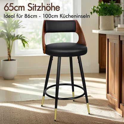 Moderner Barhocker-Set (2x) – 65cm Küchenhöhe, Schwarz