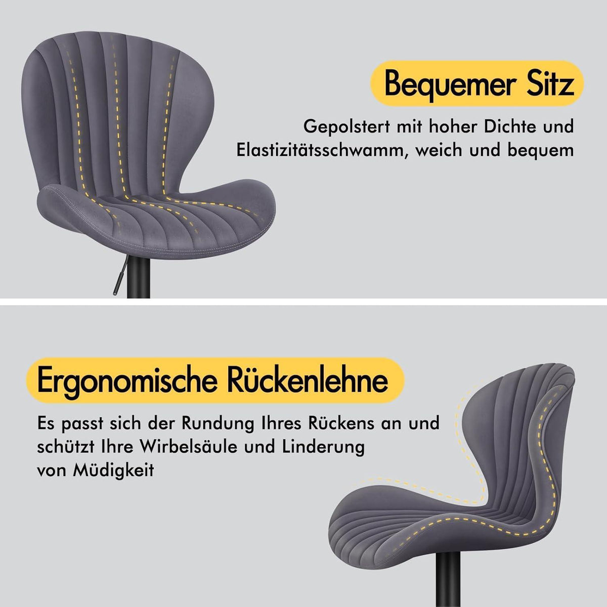 Barhocker Set 2-teilig, Höhenverstellbar & Schwenkbar, Grau