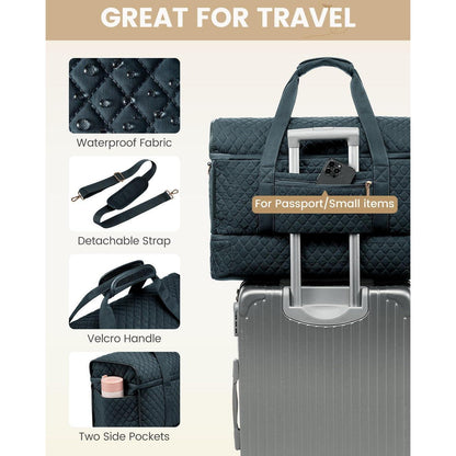Reisetasche Damen mit Schuhfach, Blaugrün, Große Öffnung
