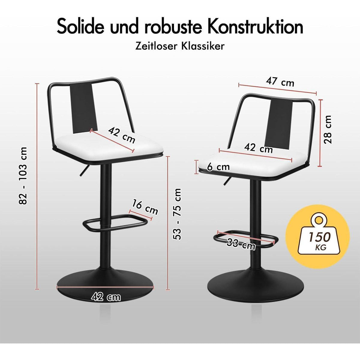 Verstellbarer Barhocker-Set (2x) Weiß mit Fußstütze