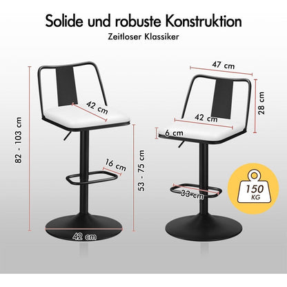 Verstellbarer Barhocker-Set (2x) Weiß mit Fußstütze