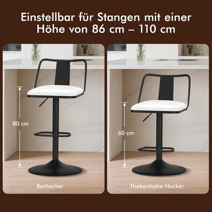Verstellbarer Barhocker-Set (2x) Weiß mit Fußstütze
