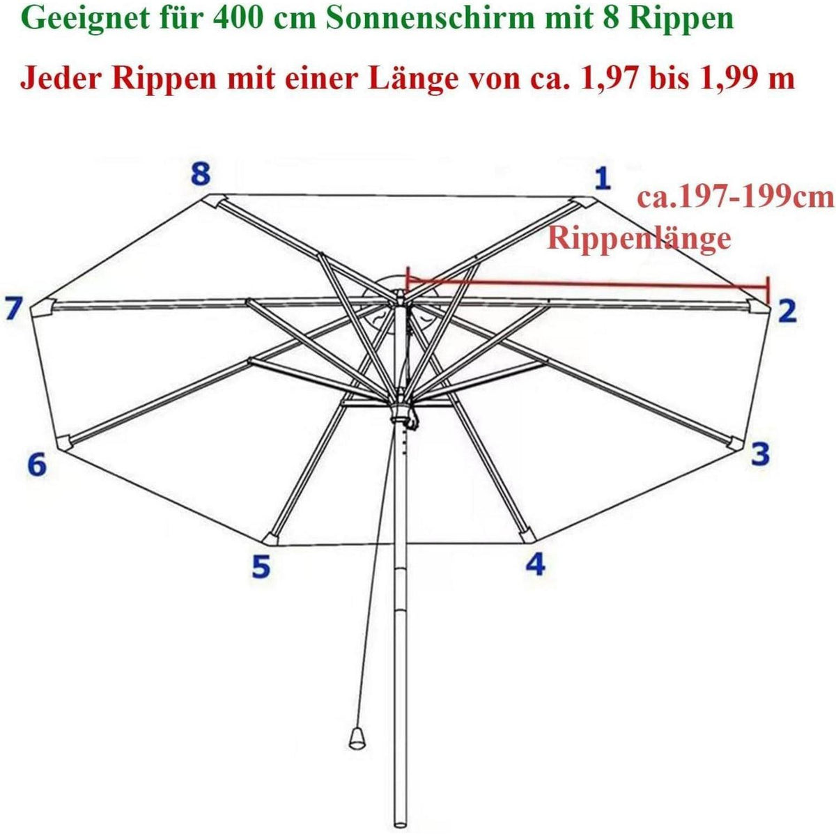 Sonnenschirm Ersatzbezug 400cm 8 Streben UV Schutz Beige/Khaki/Anthrazit