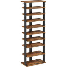 Schuhregal 10-stufig schmal mit Haken, rustikales Braun