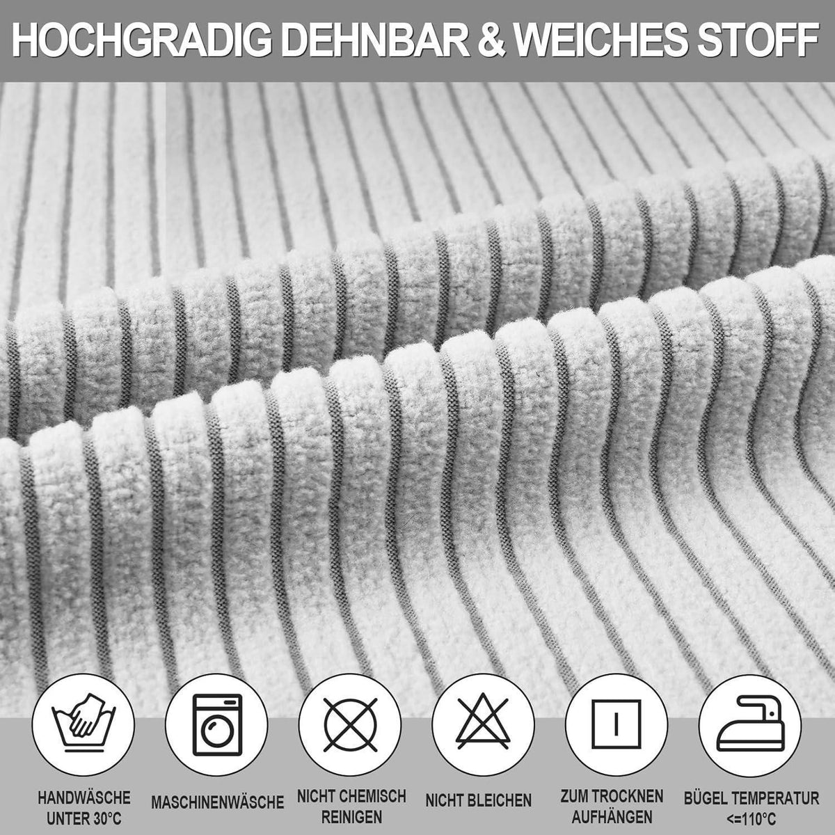 Stuhlhussen 6er Set Stretch Kurzflor Hellgrau
