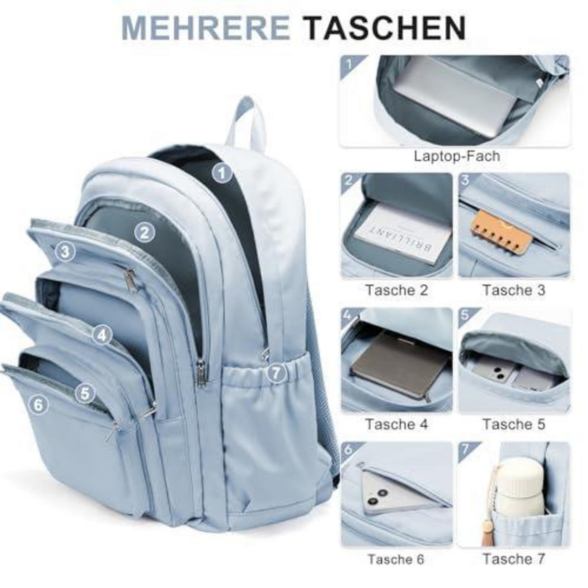 Leichter Rucksack Damen Herren – Wasserabweisend & Vielseitig (Blau)